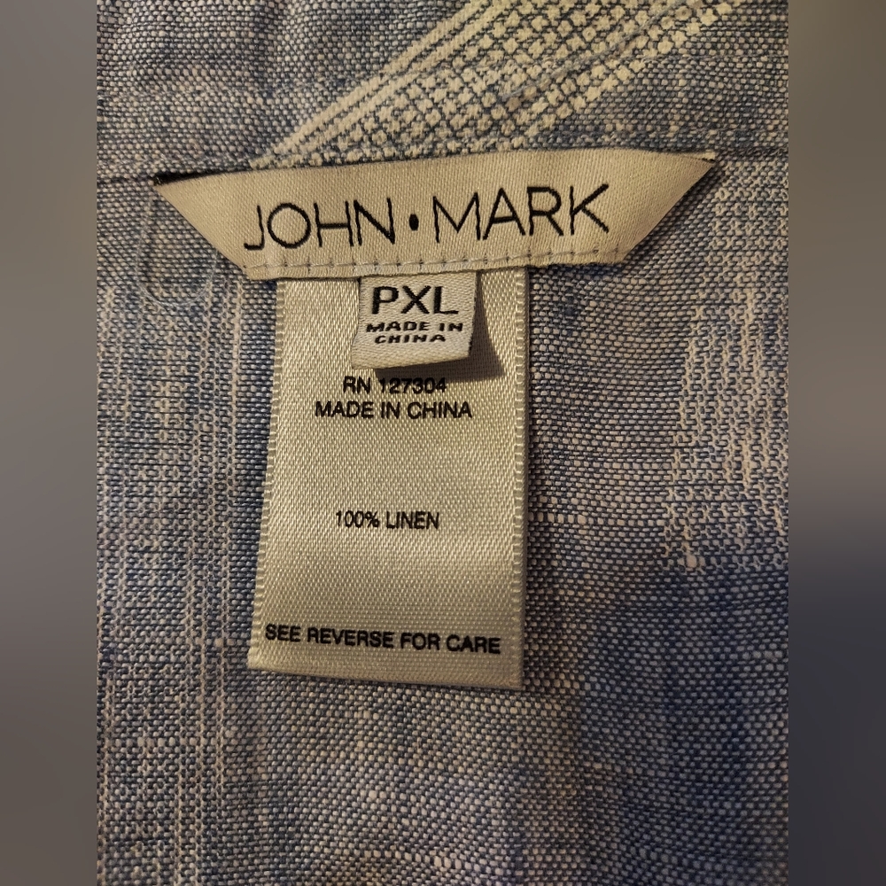 John Mark Dashed Pattern 100% Linen Chambray Top … - image 3